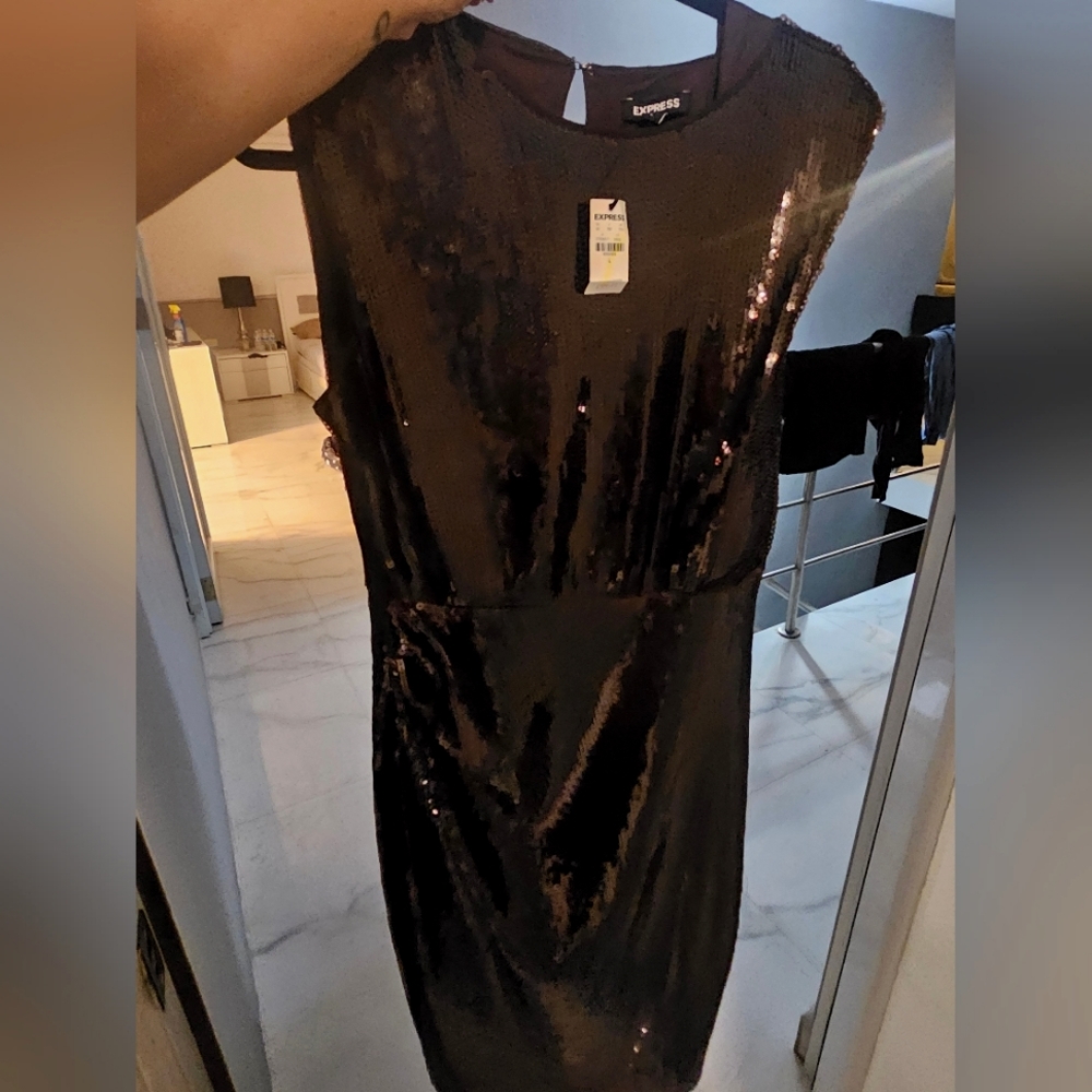 Sequin 3/4 length black dress